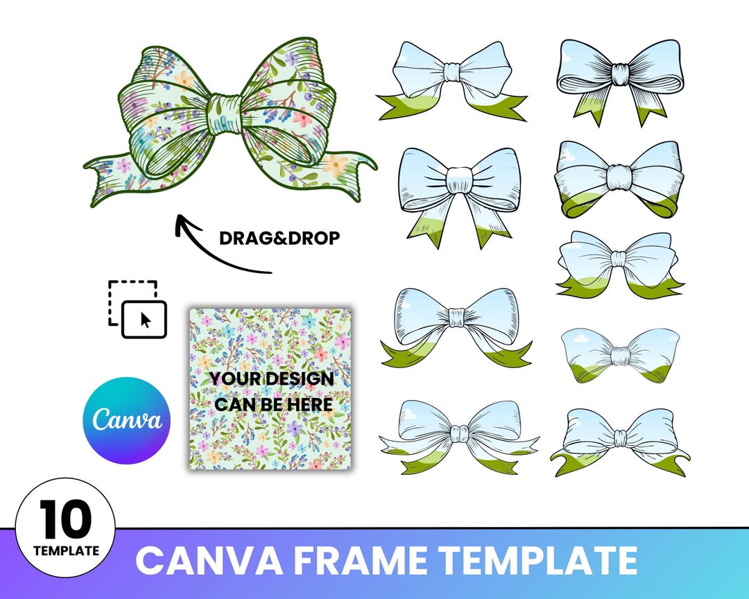 Coquette Bows Canva Frames Bundle, Trendy Ribbon Canva Frame Template ...