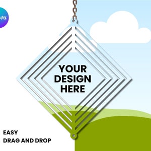 Maqueta de Canva de molino de viento con forma de rombo, plantilla de arrastrar y soltar, editable, fácil de usar