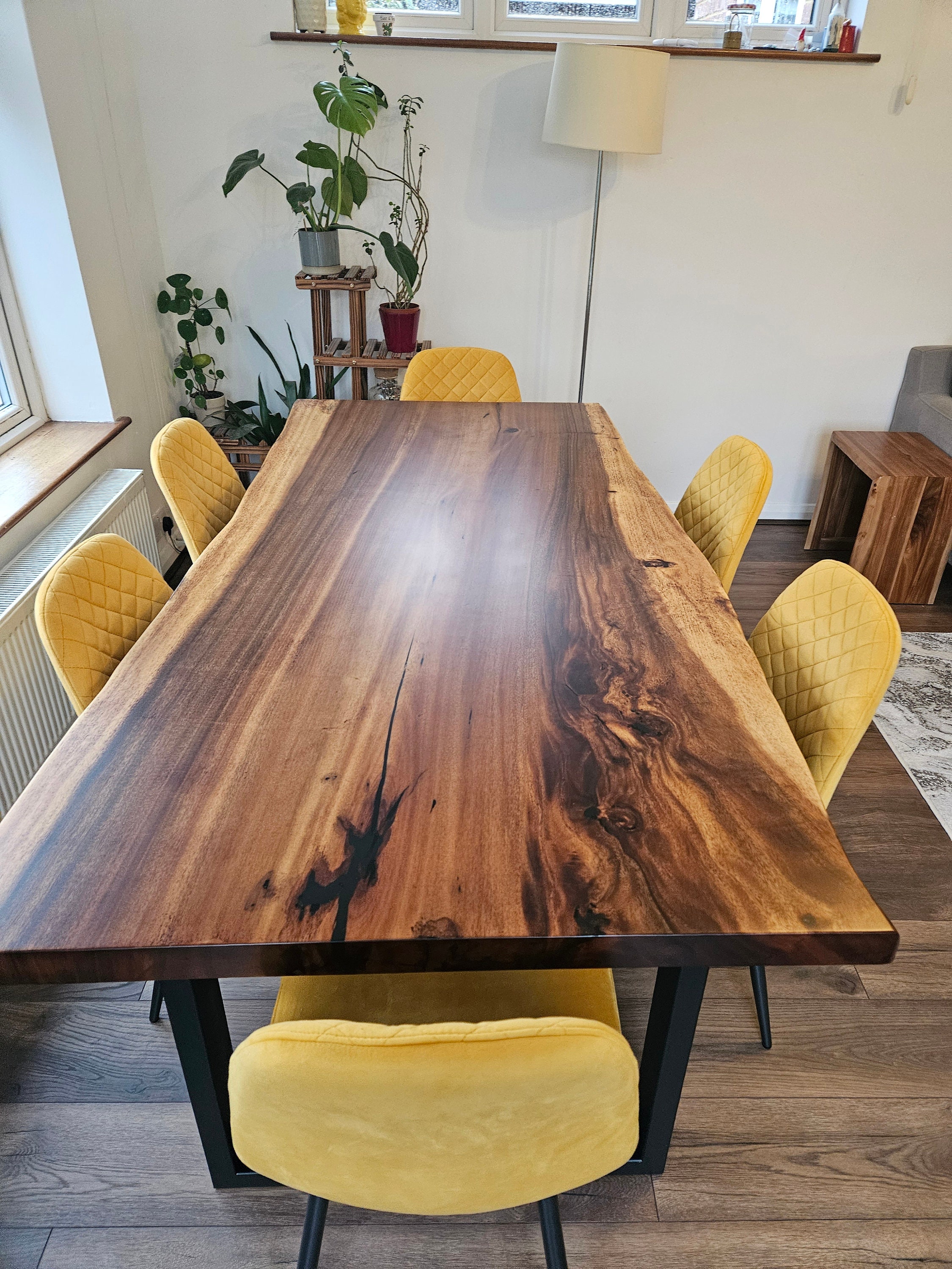 Solid Wood Live Edge Walnut Dining Table Top & Metal Alegs 180x90cm