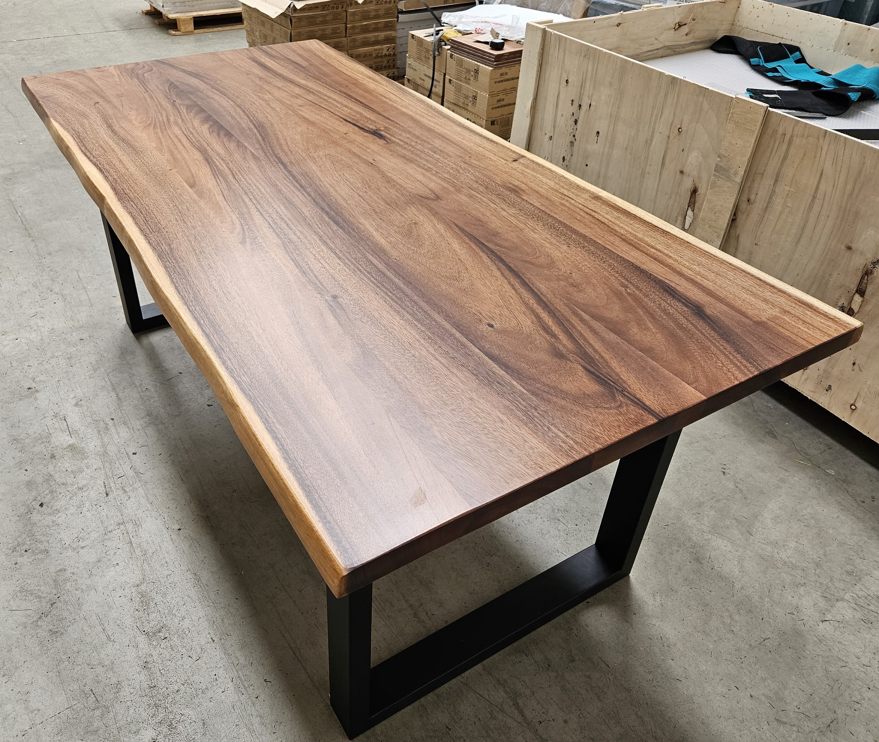 Solid Walnut Plank Dining Table / Desk With Live Edge & Metal Legs