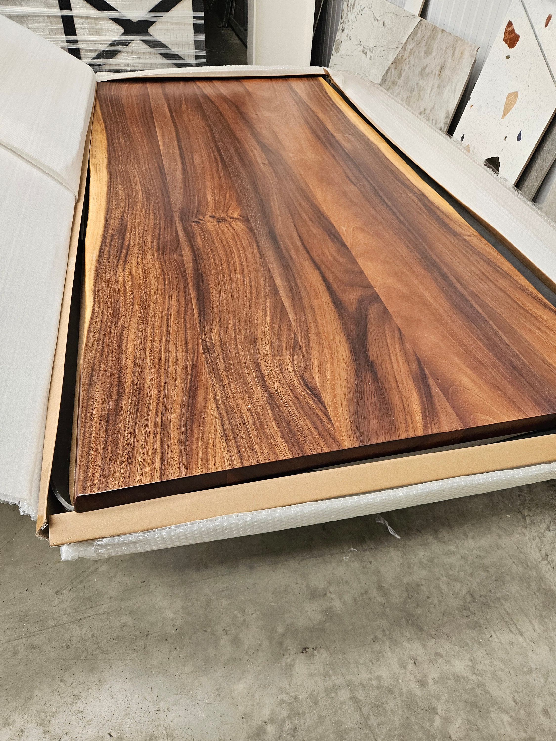 Solid Walnut Plank Dining Table / Desk With Live Edge & Metal Legs