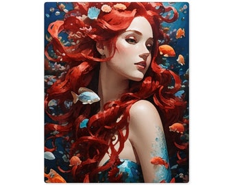 Panel de arte de pared acrílico de sirena / Arte de baño de sirena / Decoración de sirena / Decoración de fantasía / Sirena con arte de pelo rojo / Arte de pared de sirena