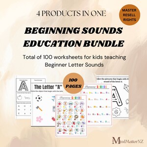 PLR Educational Worksheet Bundle | Printable Worksheets for Kids | Master Resell Rights | Beginning Letter Sounds