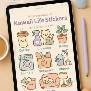Kawaii Daily Life Stickers , Pastel Cute Icons for GoodNotes & Digital Planners
