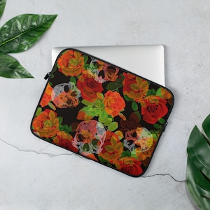 Funda para portátil calaveras y rosas