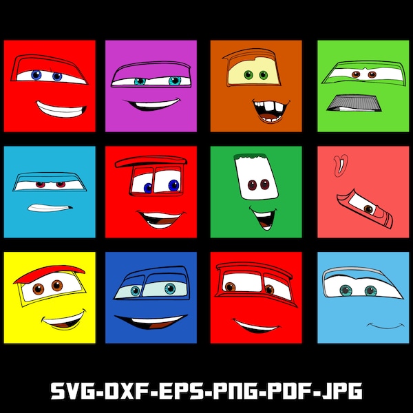 CARs Faces SVG, DXF, Png, Eps, Pdf, Jpg, Cut file for Cricut and Silhouette, Digital Download, Instant Download
