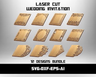 Laser Cut Wedding Invitation Templates, 12 Wooden Designs Bundle (svg, dxf, eps, ai)