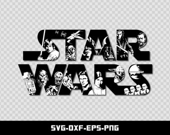 Character Silhouettes within Star Wars Text SVG, DXF, PNG, Eps, Cut file for Cricut, Silhouette, Digital Download, Instant Download