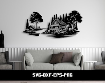 Lake House SVG, Rustic Cabin Wall Art, Laser Cutting Design (Digital Download)