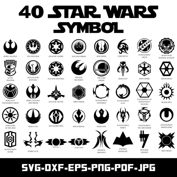 40 Star Wars Symbol Bundle, SVG, DXF, Eps, Png, Pdf, Jpg, Cut file for Cricut and Silhouette, Digital Download, Instant Download