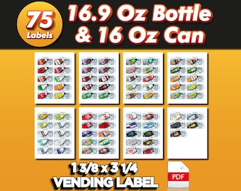 16.9 Oz Bottle Soft Drink Vending Machine Label, Digital Download, Instant Download