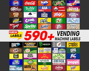 Vending Machine Label, more than 590 High Quality Labels with 300 DPI Resolution, Sparkling Water and Soda Pop Labels,Drinks Machine Labels.