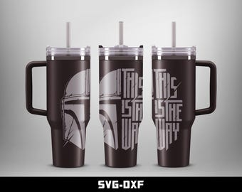 40 oz Tumbler Laser Engraved StrWrs 004 / Mandalorian, Boba Fett Helmet, Laser Engraved Full Wrap Design, Digital Download