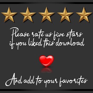 K&ouml;nnte beinhalten: F&uuml;nf goldene Sterne mit einem roten Herzen und dem Text "Bitte bewerten Sie uns mit f&uuml;nf Sternen, wenn Ihnen dieser Download gefallen hat Und f&uuml;gen Sie ihn zu Ihren Favoriten hinzu" auf schwarzem Hintergrund.