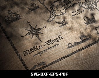 Middle Earth Map, Laser engraving and CNC carving, Digital Printing, Digital Download