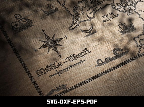 Middle Earth Map, Laser engraving and CNC carving, Digital Printing, Digital Download