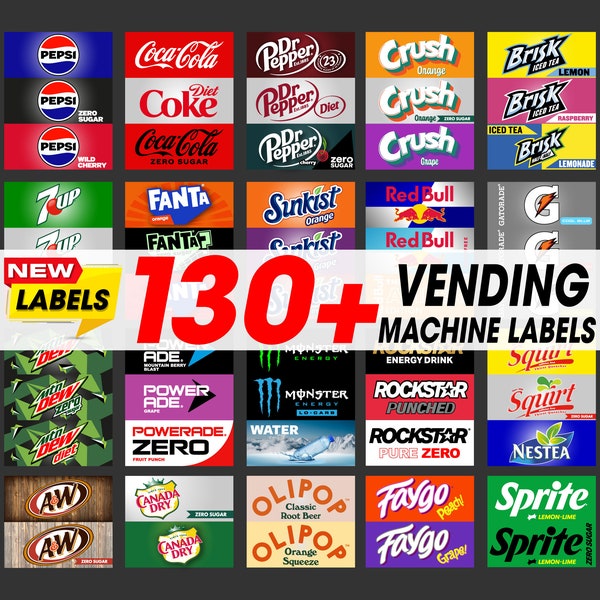 Vending Machine Label 139 Pcs, High Quality Labels with 300 DPI Resolution, Latest Design Stickers, Drinks Machine Labels