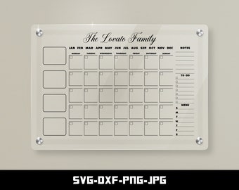 Customizable Family Calendar for Vinyl Cutting, Acrylic Family Planner, SVG, DXF, PNG File, Digital Download, Instant Download