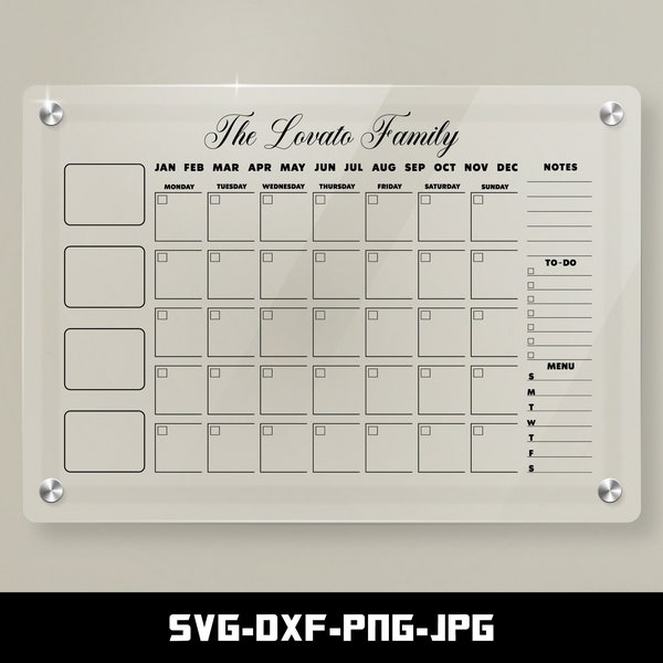 Customizable Family Calendar for Vinyl Cutting, Acrylic Family Planner, SVG, DXF, PNG File, Digital Download, Instant Download