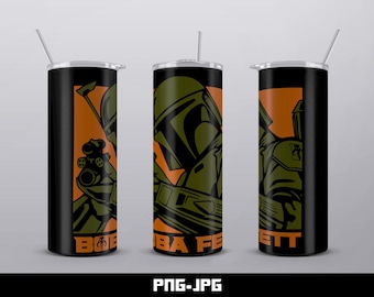 Diseño de envoltura para vaso de Boba Fett: vaso delgado de 20 oz (descarga digital)