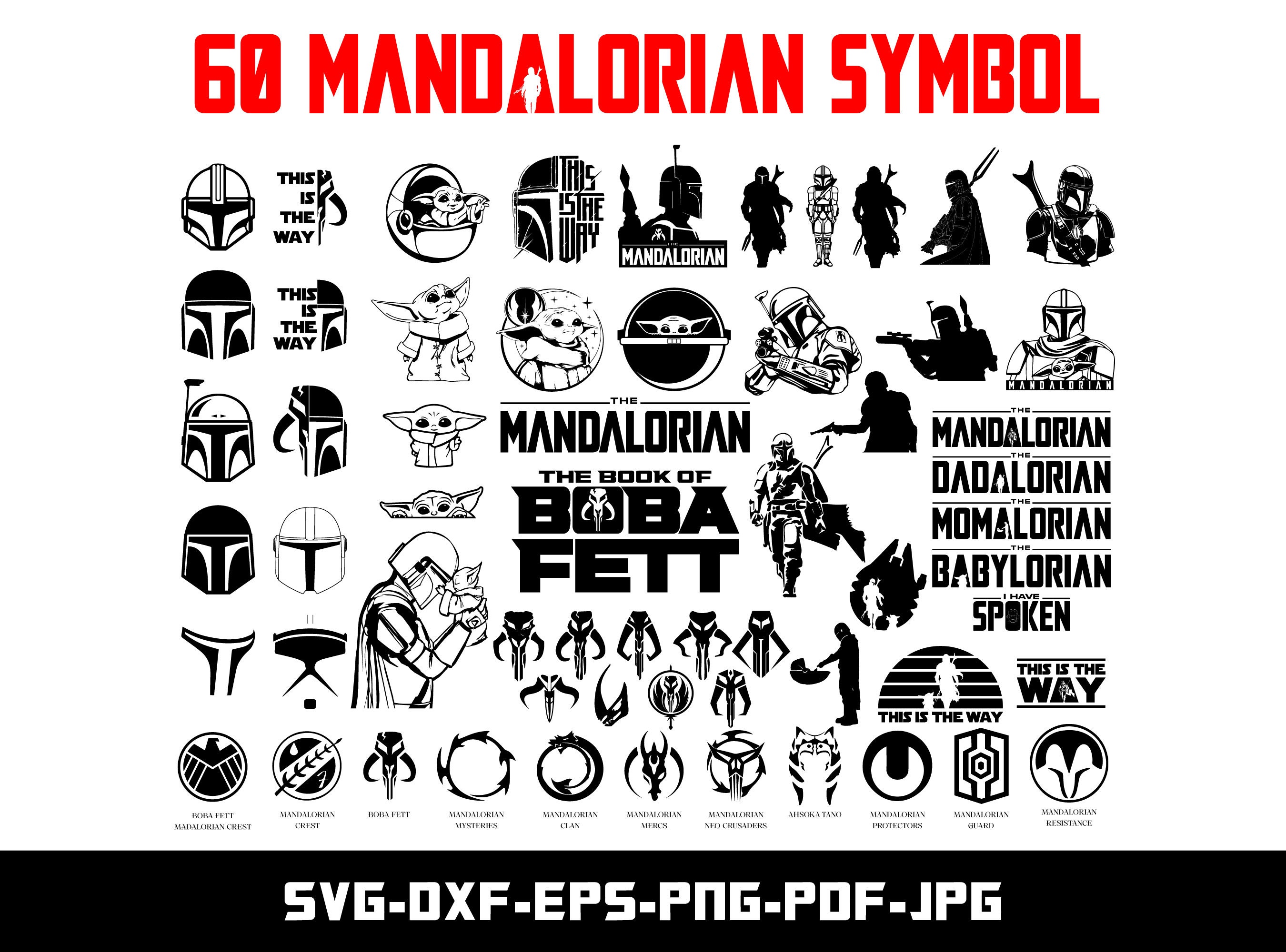 Star Wars Mandalorian Symbols SVG, DXF, EPS, Png, Jpg, Pdf, Cut file for Cricut and Silhouette, Digital Download, Instant Download