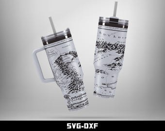 Mordor on the map of Middle Earth, Tumbler Laser Engraved Full Wrap Design (Digital Download)