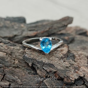 Natürlicher blauer Topas Ring, Träne Topas Ring, leichtes Ring, 925 Sterling Silber, Geschenk für sie, Dezember Birthstone Ring