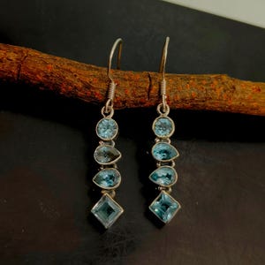 Natural Multi Blue Topaz Earring earrings 925 sterling silver earring for women blue topaz earrings Women Earring handmade earrings Jewelry