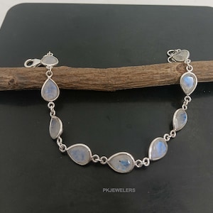 Natural Rainbow Moonstone Bracelet, 925 Solid Sterling Silver Gemstone Bracelet, Moonstone Bracelet For Women-Men, Wedding Gift Jewelry