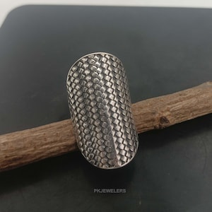 Checker Ring - Sterling Silver Ring - Checkered Pattern Band - Checkered Design 925 Sterling Silver Wide Band Ring - Vintage Ring Jewelry