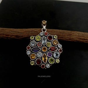 Multi Gemstone Beautiful Gemstone Combo Silver Pendant Solid Sterling 925 Silver Handmade Pendant For Wedding Anniversary Gift Ideas