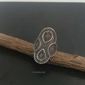 925 Sterling Silver Ring, Oxidized Silver Flower Ring, Handmade Jewelry, Silver Beads Ring, Plain Band Vintage Ring For Anniversary Gift