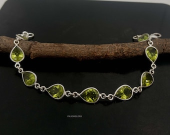 Natural Peridot Bracelet, 925 Sterling Silver Bracelet, Handmade Bracelet, Gift For Her Anniversary Gift, Gemstone Gift Bracelet