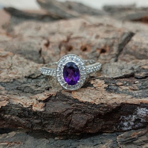 Genuine Amethyst Engagement Ring, Amethyst CZ Ring, Handmade Ring, Amethyst Silver Ring, Sterling Silver Ring, Perfect Gifts For Her