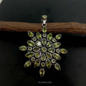 Natural Multi Peridot Pendant 925 Sterling Silver Big Pendant Handmade Unique Jewelry Silver Pendant Gift for wife Gift for love