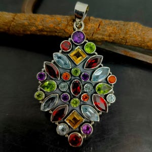 Natural Huge Multi Gemstone Pendant,925 Sterling Silver Pendant, Gemstone Pendant, Women Pendant, Silver Pendant, Multi Stone Jewelry