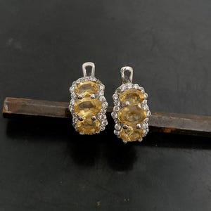 Faceted Citrine & CZ Earrings, Yellow Gemstone Earrings, 925 Sterling Silver Jewelry, Handmade Earrings, Gemstone Woman&#39;s Gifted For Her