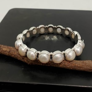 10mm Fresh Water Pearl Bangle Bracelet 925 Sterling Silver Jewelry Gift For Women, Round Pearl Bracelet, Gift For Women, Pearl Gift Jewelry