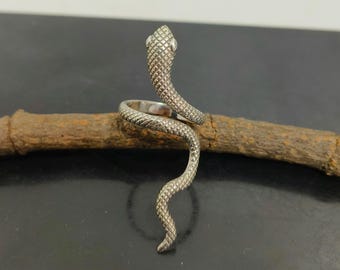 Anillo de serpiente de plata de ley hecho a mano, ajustable, joyería de plata 925