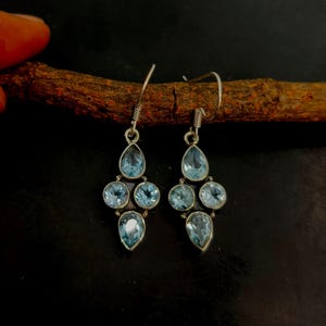 Natural Multi Blue Topaz Earring 925 Sterling Silver Earring Blue Topaz Gemstone Earring Handmade Silver Jewelry Drop Earring Gift For Her