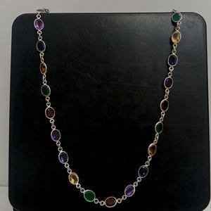 Natural Multi Gemstone Necklace, 925 Sterling Silver Necklace, Gift For Wife Antique Silver Necklace, Gemstone Necklace,Gift For Her Jewelry