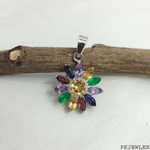 Natural Multi Gemstones Pendant, 925 Sterling Solid Silver Pendant, Cut Gemstone Pendant, Anniversary Gift Pendant Jewelry, Pendant For Her