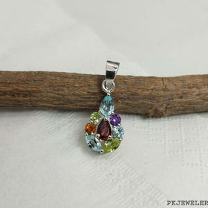 Stunning Multi Gemstones Pendant, 925 Sterling Solid Silver Pendant, Cut Gemstone Pendant, Anniversary Gift For Woman Jewellery