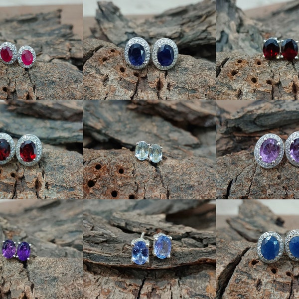 925 Sterling Silver Stud Earring - Fine Silver Earring - Multi Stone Earring - Gemstone Stud Earring - Fine Silver Jewelry Gift Earring