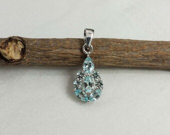 Multi Blue Topaz Sterling Silver Pendant Statement Gemstone Jewelry
