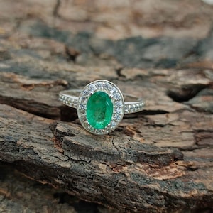 Genuine Zambia Emerald CZ Ring, Natural Emerald Woman Ring In 925 Sterling Silver, May Birthstone Ring, Anniversary Ring, Gift For Her