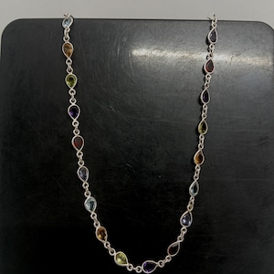 Natural Multi Gemstone Necklace, 925 Sterling Silver Necklace, Gift For Wife Antique Silver Necklace, Gemstone Necklace, Woman Necklace