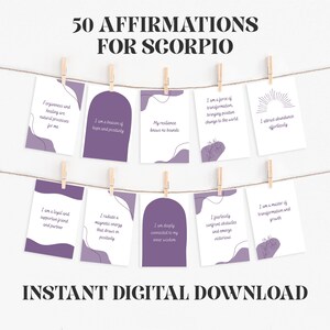 50 Affirmation Cards for Scorpio Sun, Moon or Rising | Scorpio Season Affirmations | Printable Zodiac Affirmations | INSTANT DOWNLOAD