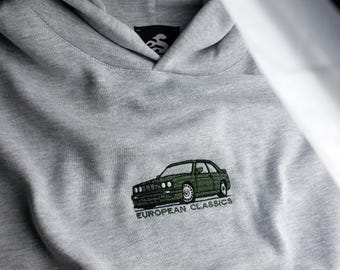 刺繍入りE30カーパーカー、車愛好家へのギフト、車好きのパーカー、彼へのギフト、刺繍入りパーソナライズ