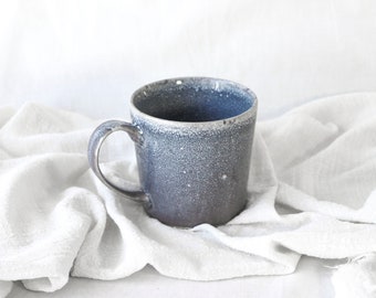 Taza de té grande de 400 ml hecha a mano de cerámica estilo cielo y lago taza de café hermosa taza con asa